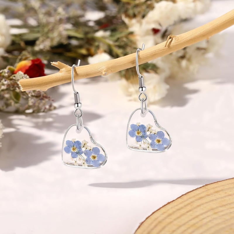 AUNTESIGN Store Forget-Me-Not and Queen Anne's Lace Pressed Wildflower Earrings | Pressed Flower Earrings | Handmade Drop and Dangle Earrings | Gift for Woman - Image 2